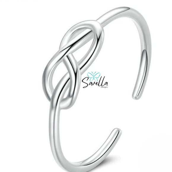 Solid 925 Silver Resizable Infinity Knot Ring Minimalist Luxury - Picture 3 of 5